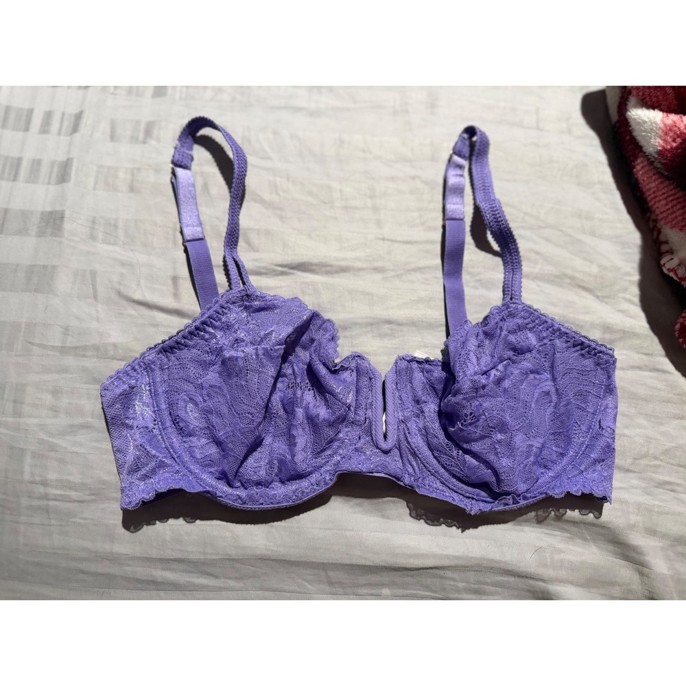 Auden Purple Floral Lace Balconette Underwire Bra Unlined 34C Notch Bridge